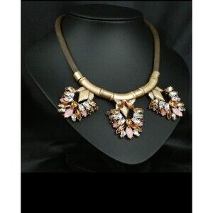 Stella & Dot Retired Gold Crystal Bib Choker Chunky Statement Necklace Glam